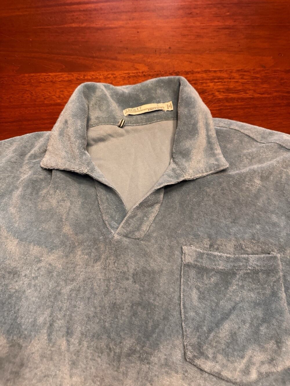 L Criquet Terry Cloth Polo Shirt Solid Turquoise Light Blue Short Sleeve Pocke
